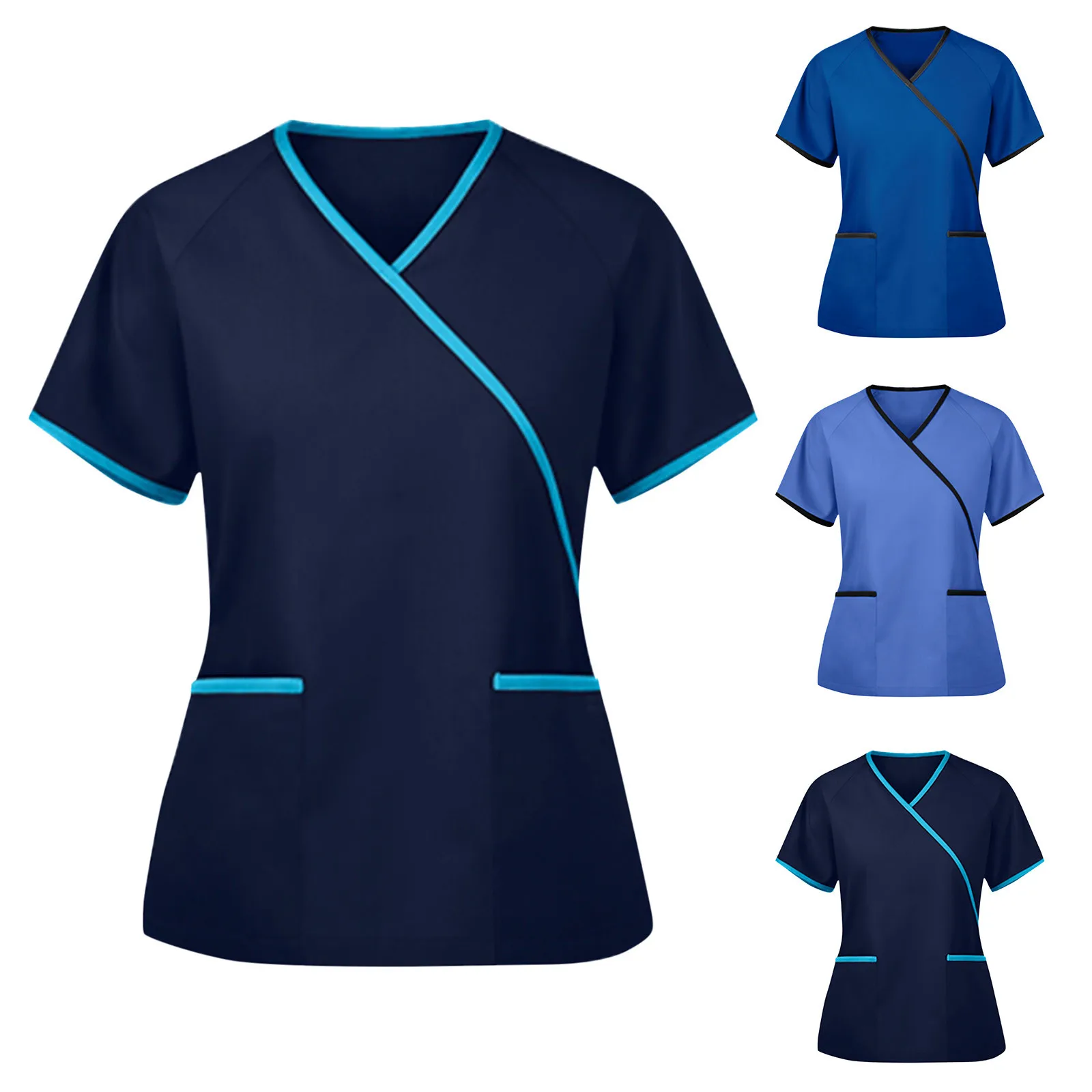 

Women's Nurse Uniform Solid Color V-Neck Short-Sleeved Top Tshirt For Nurses Workwear Fashion Scrub Nurse Accessories Medico