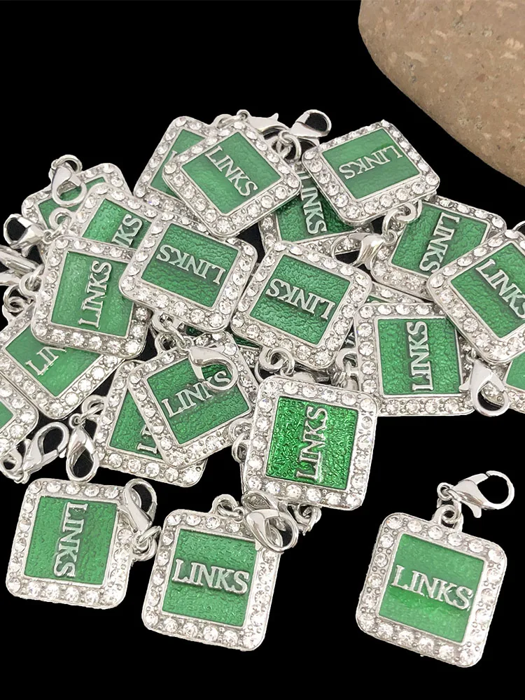 20pcs Handmade Greek Sorority Green Diamond Links Charm Bracelet Necklace Jewelry Making Accessories