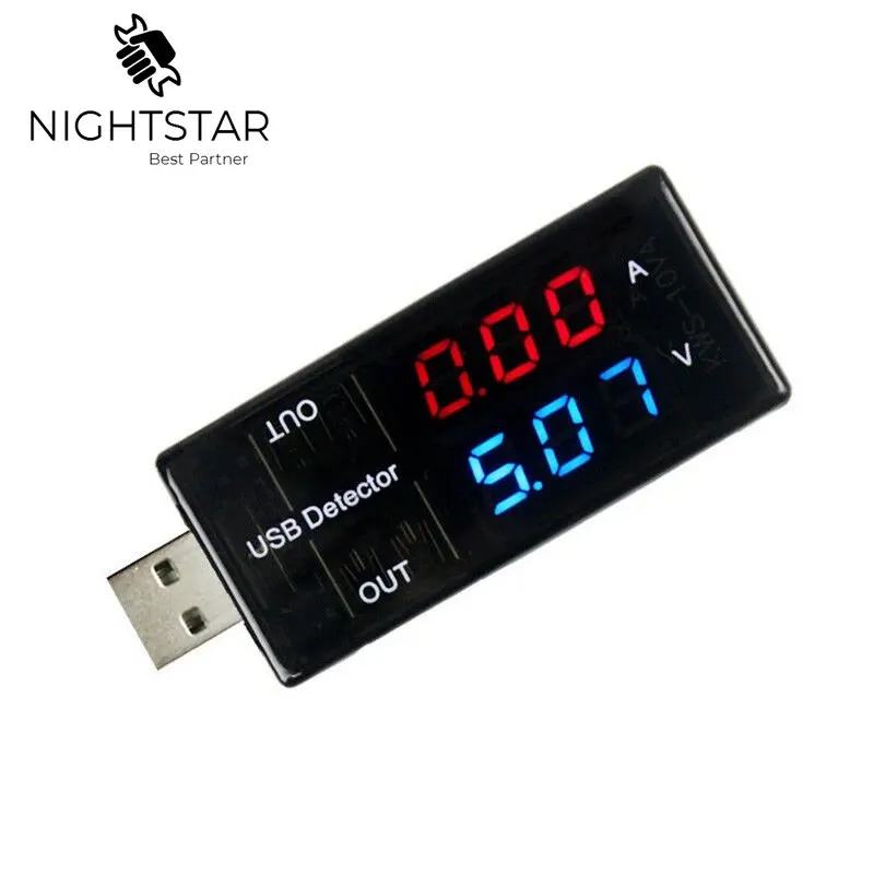 USB Current Voltage Tester USB Voltmeter Ammeter Detector Double Row Shows Black Color