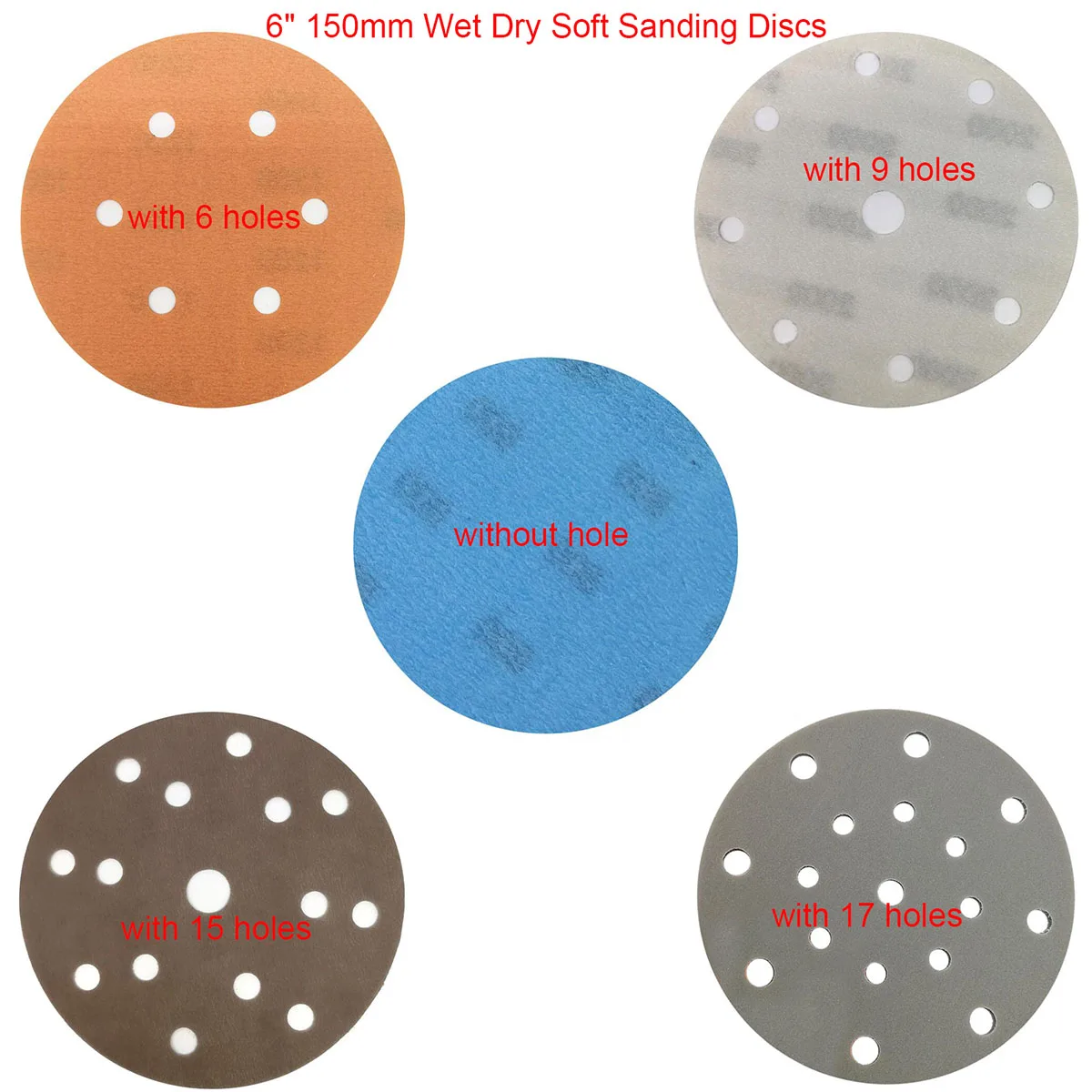 5pcs 6 Inch 150mm FV Soft Sanding Discs Hook and Loop Waterproof Sandpaper 600-5000 Grit for Wet / Dry Automotive Polishing