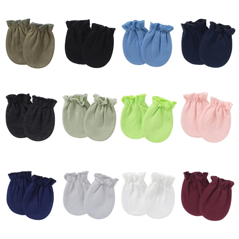 1 Pair Baby Anti-scratch Soft Cotton Gloves Newborn Solid Color Handguard Mittens Infants Supplies 77HD