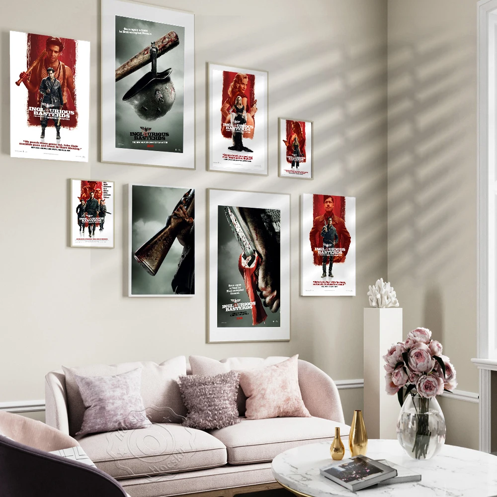 Inglourious Basterds الفيلم الكلاسيكي الرجعية الملصقات جدار الفن اللوحة قماش يطبع صور ديكور غرفة المنزل ملصقات جدار خمر #3