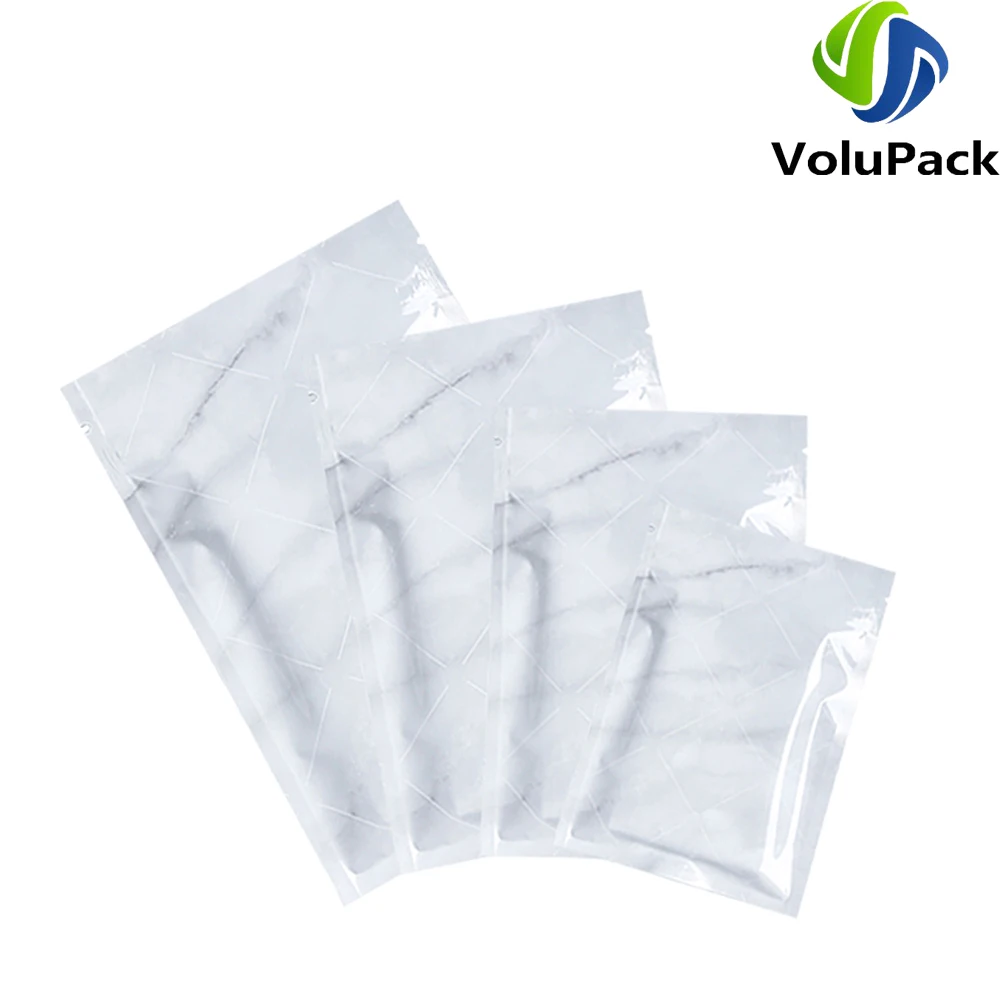 Aluminum Foil Mylar Storage Bags, Multi Sizes,Smell Proof Packaging Bags,Grey Marbling Tear Notch Pouches,Reusable Zip Lock Bags