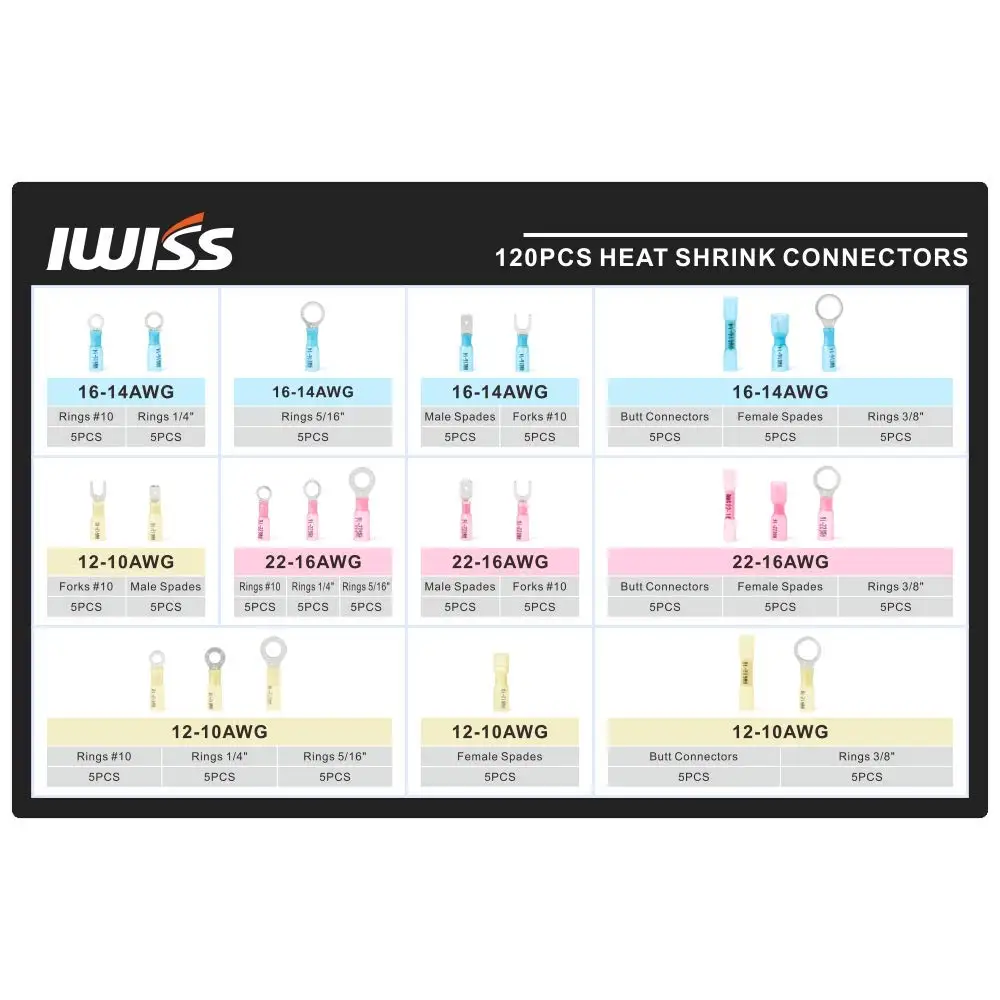 Imagem -05 - Iwiss-heat Shrink Conectores Kit Crimpagem Ferramenta Conectores de Fio Awg2210 Iws2210h 120 Pcs