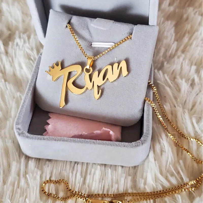 Box Chain Stainless Steel Custom Name Necklaces Pendants Personalized Jewelry Gifts For Women Men Charm Nameplate Choker