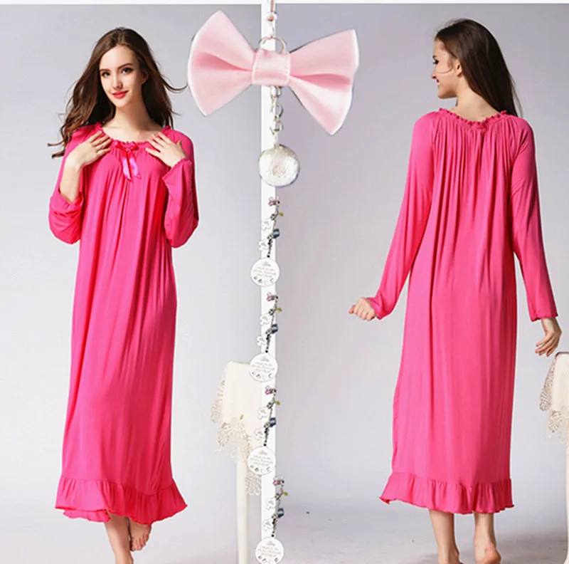 Spring And Autumn Women\'s Long Sleeve Round Neck Pullover Nightdress Cotton Loose Casual Long Princess Style Home Clothing