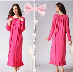 Spring And Autumn Women's Long Sleeve Round Neck Pullover Nightdress Cotton Loose Casual Long Princess Style Home Clothing