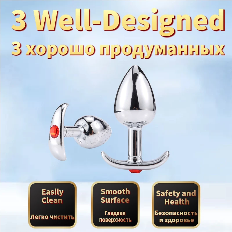 Runyu Intimate Metal Anal Plug with Crystal Jewelry Smooth Butt Plug Anal Beads Anus Dilator Anal Toy for Men Women Masturbation