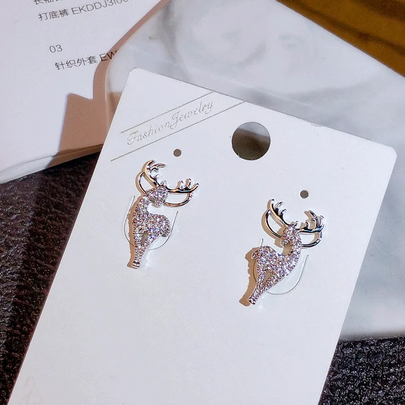 New Christmas Deer Stud Earrings for Women Cute Animal Elk Rhinestone Earring Merry Christmas New Year Wedding Jewelry Gifts