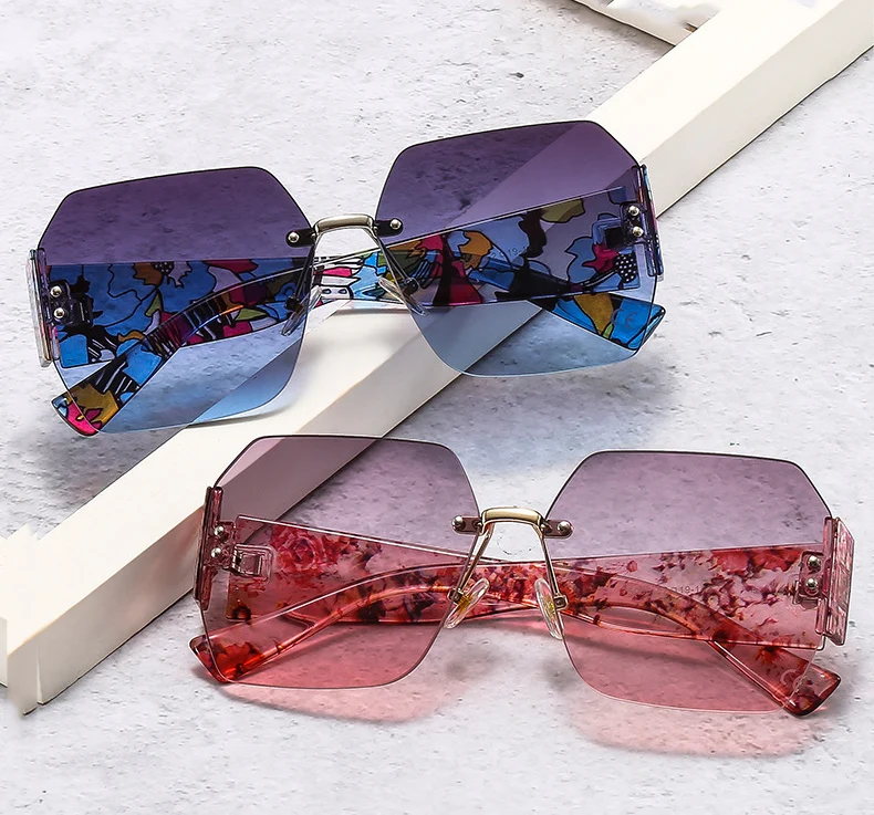 OEC-MANAGEMENT CPO Mode Randlose Sonnenbrille Frauen Platz Goggle Gläser Weibliche Marke Trend Blume Beine Shades Uv400 Vintage Brillen – Detail 1