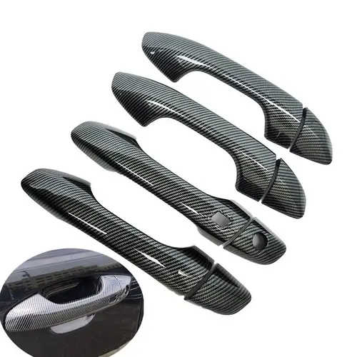 Cubierta cromada de fibra de carbono para manija de puerta de coche, pegatina decorativa embellecedora para Kia Rio 2018 2019 2020 2021, accesorios de estilo