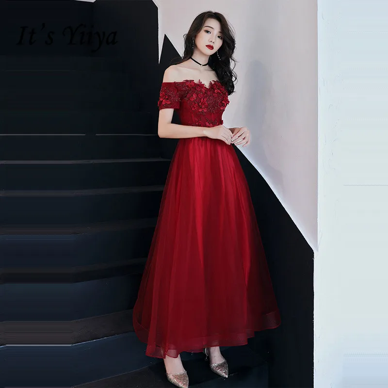 Long Evening Dresses It\'s Yiiya BR254 Elegant Appliques Women Party Gowns Ankle Length Formal Dress Boat Neck Evening Vestido