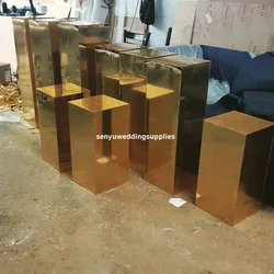 3pcs/4pcs/set )Gold Mirror Acrylic Pedestal Column Pillar cylinder pinth stand for wedding backdrop senyu1839