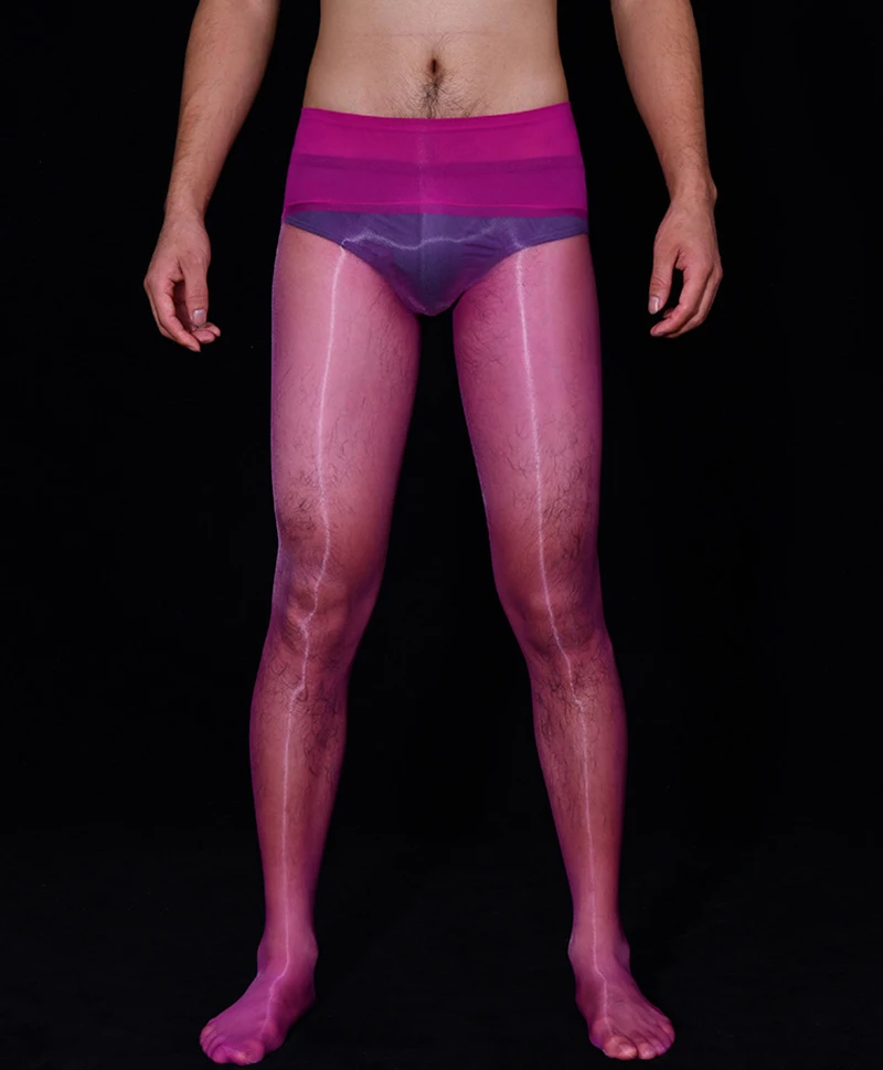 Sexy Oil Shine Mens Tight Pantyhose Gay Lingerir Stocking  Long Legging Thin Transparent  Socks Underpanties