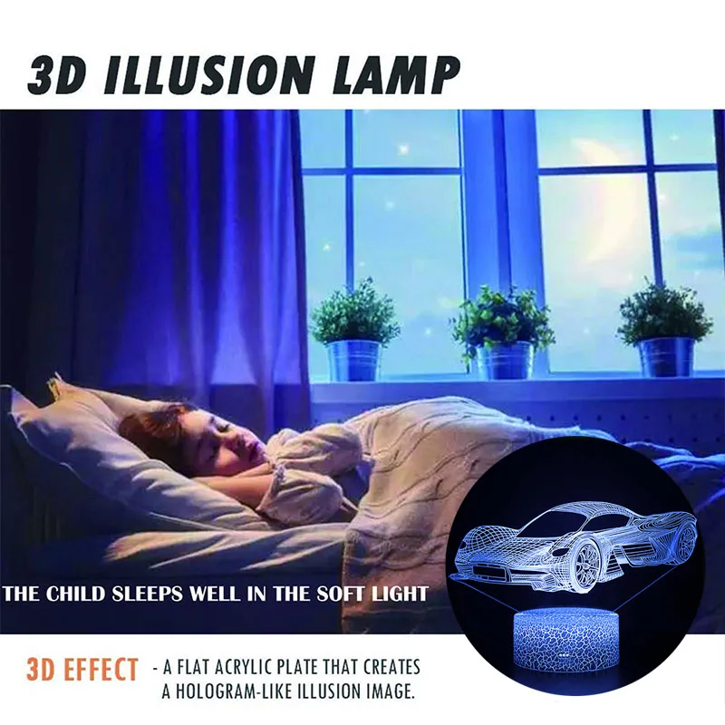 Kids Bedroom 3D illusion Night Lights Super Car Modeling Light Children Room Cars Decoration Lamp Creative Gifts For Christmas