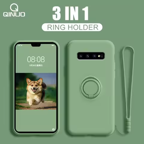 Liquid Silicone Ring Holder Phone Case For Samsung Galaxy S25 S24 S23 S22 S21 S20 Plus Ultra Note 20 A16 A06 A05S Cover Funda