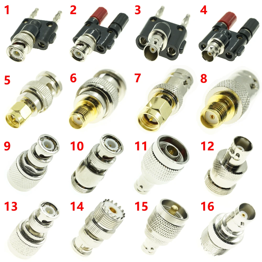 BNC Male Female To SMA UHF N PL259 SO-239 2x Double BANANA male female Coax coaxial RF Connector Adapter Test kit