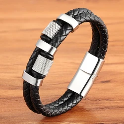TYO New Brand Geometric Stainless Steel Leather Bracelets Vintage Handmade Braided Fashion Men Male Cuff Sporty Bangles Jewelry