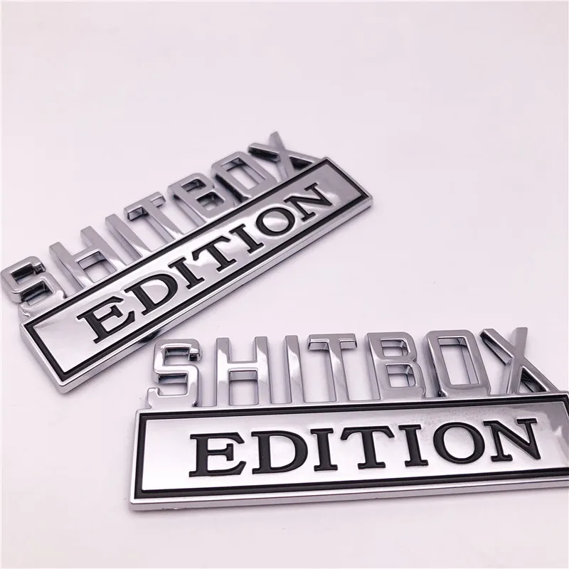 2 Pieces Word SHITBOX EDITION ABS Chrome 3D Letter Sticker Car Truck Emblem Auto Badge Decal