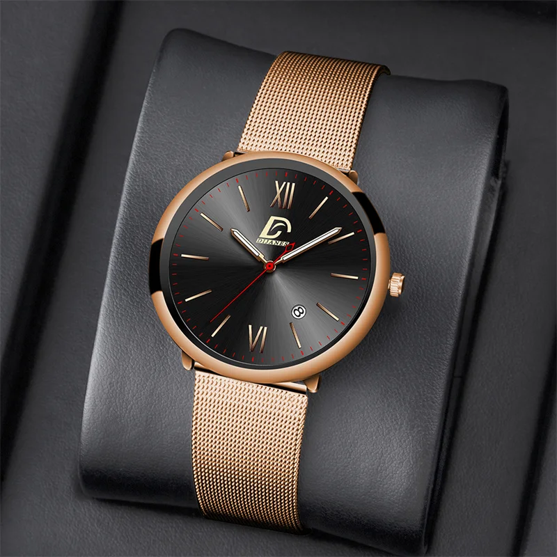 Men\'s Fashion Minimalist Watches Luxury Stainless Steel Mesh Belt Quartz Wrist Watch for Men Casual Leather Watch reloj hombre