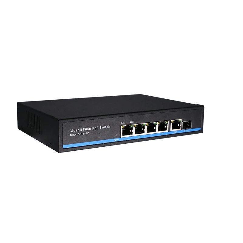 4Port PoE Network Ethernet Switch With 1Uplink And 1SFP Port For POE Camera Gigabit 10/100/1000Mbps 48VPower IEEE802.3af/at