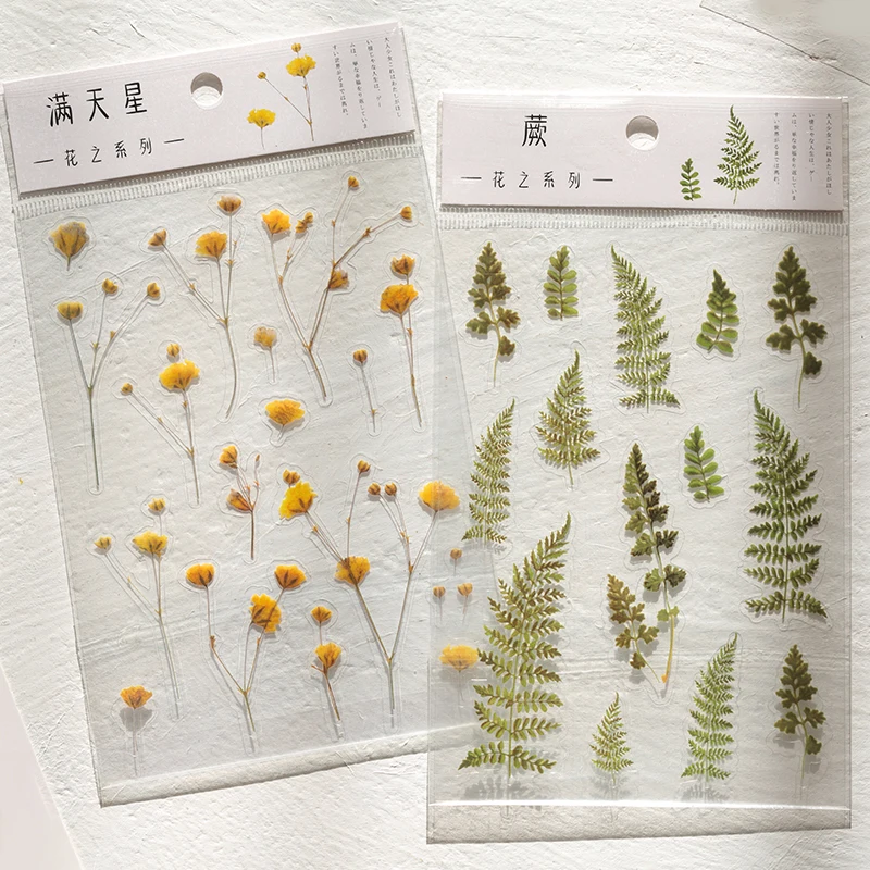 Journamm 12 Designs Natural Daisy Clover Japanese Words Stickers Transparent PET Material Flowers Leaves Plants Deco Stickers image 5