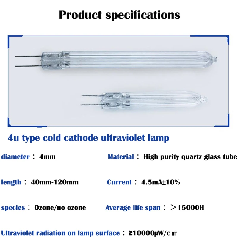 Ozone UV Lamp Dischem Short Wave Ozone UV 184nm Double Sterilization Quartz Tube XH2.54-3P Hollow Joint For DIY Light Sterilizer