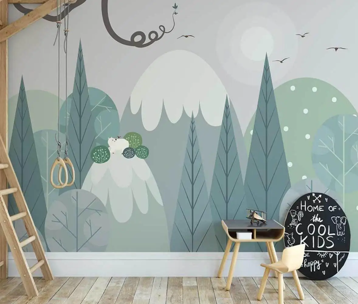 Custom mural wallpaper Nordic hand-painted woods valley cartoon bear children's room indoor background wall photos 3d wallpaper