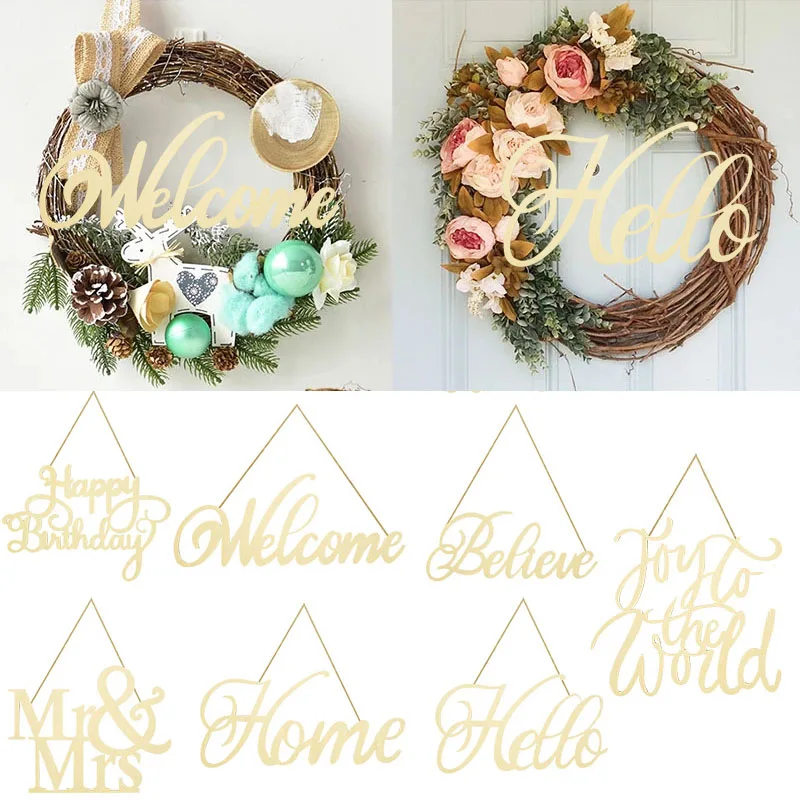 1Pcs Hello Wood Sign Door Decor Welcome Love Home Hanging Wooden Letter Pendants For Home Wedding Birthday Party Wreath Supplies