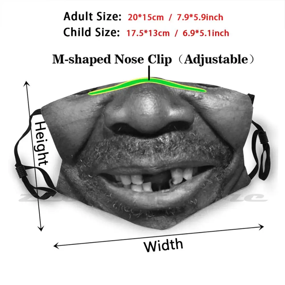 Toothless Man Face Custom Pattern Washable Filter Pm2.5 Adult Kids Mask Toothless No Tooth Funny Smile 19
