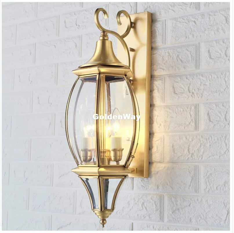 Antique Brass Wall Lamp Outdoor/Indoor LED Design Glass  Shade Design D24cm H56cm Copper Wall light Home Decoration Outdoor Lamp image 6