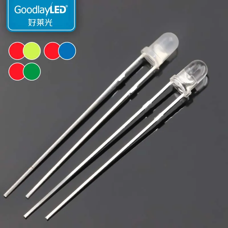 

1000PCS F3mm 2-PIN Bicolor Diffused RED Blue GREEN Nonpolar Transparent DIP LED Light-Emitting Diode