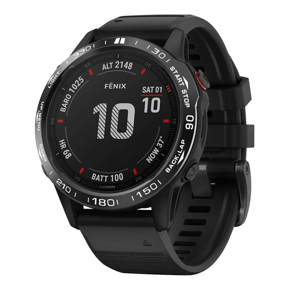 Anillo de bisel de reloj de zafiro para Garmin fenix 6X/6X Pro/6X, unidades de tiempo esculpidas de acero inoxidable, anillos de cubierta antiarañazos adhesivos