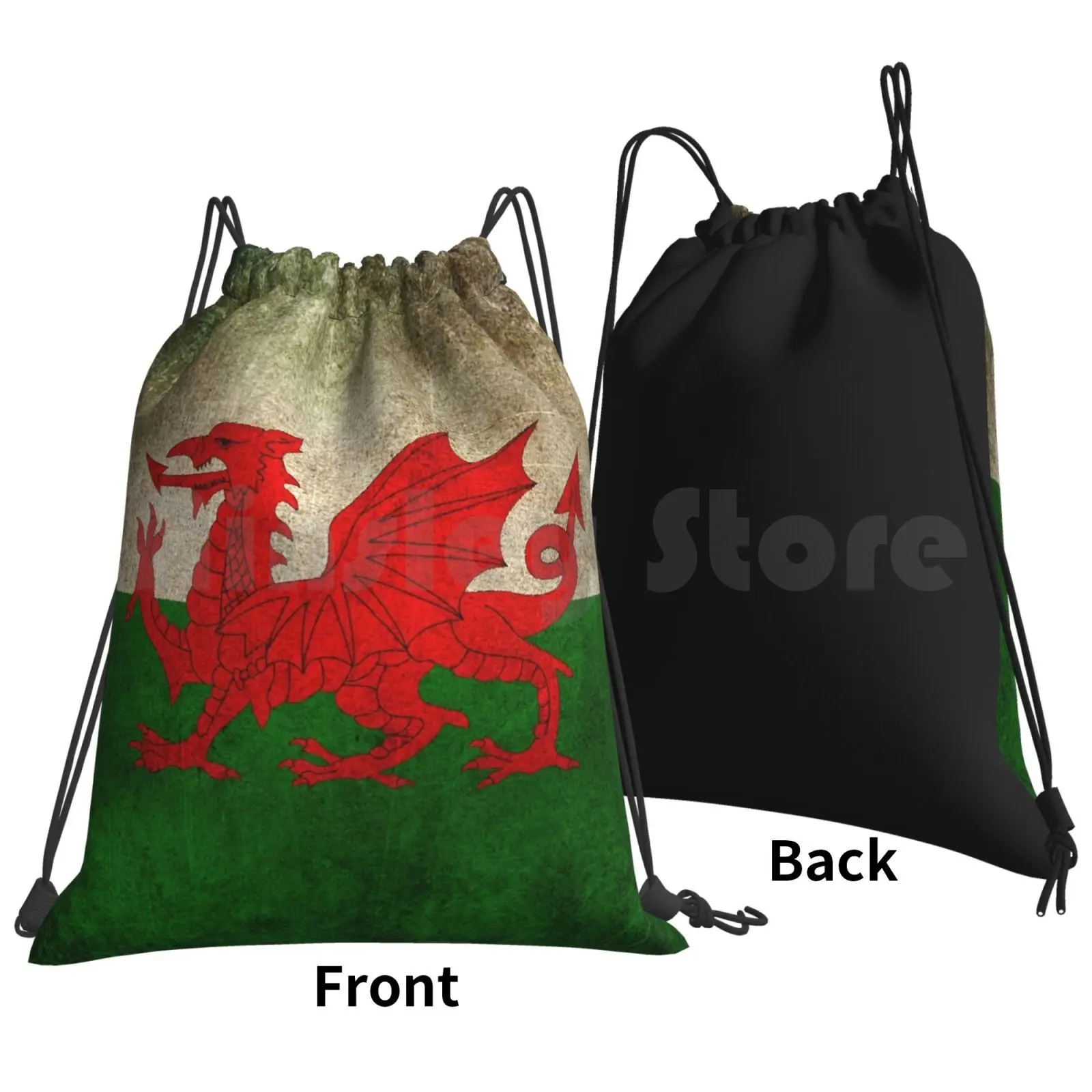 Old And Worn Distressed Vintage Flag Of Wales Backpack Drawstring Bags Gym Bag Waterproof Vintage Welsh Flag Old Welsh