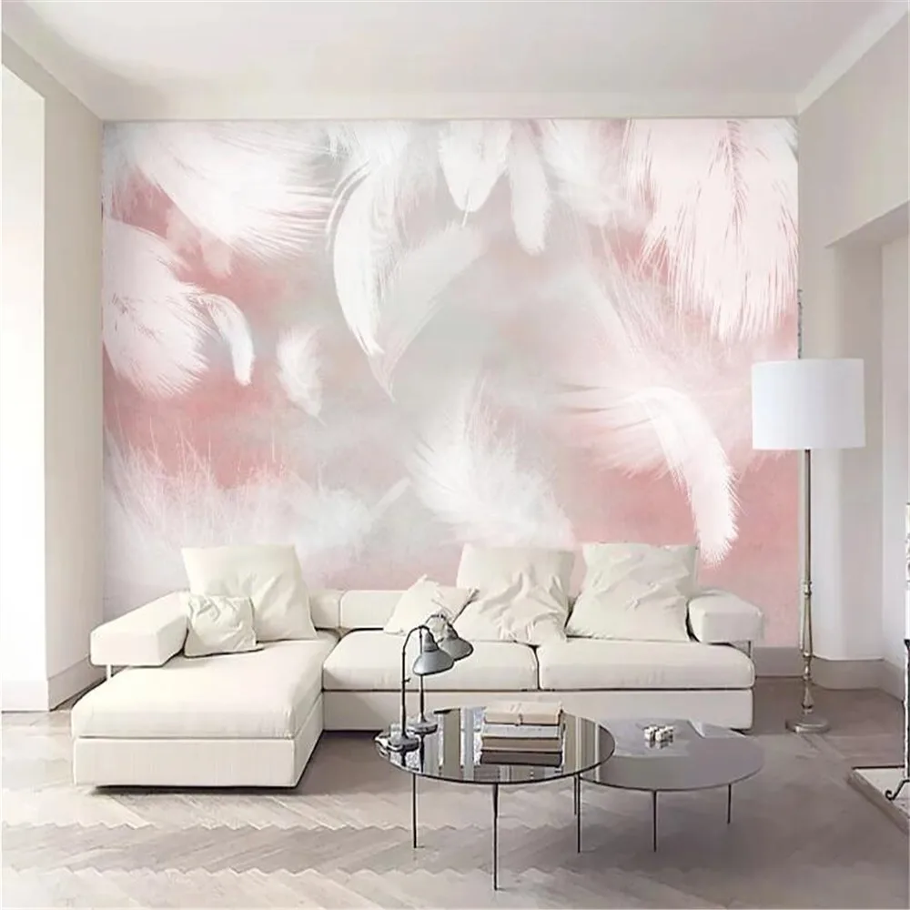 Milofi custom modern minimalist fashion wallpaper hand-painted feather Nordic abstract background wall painting