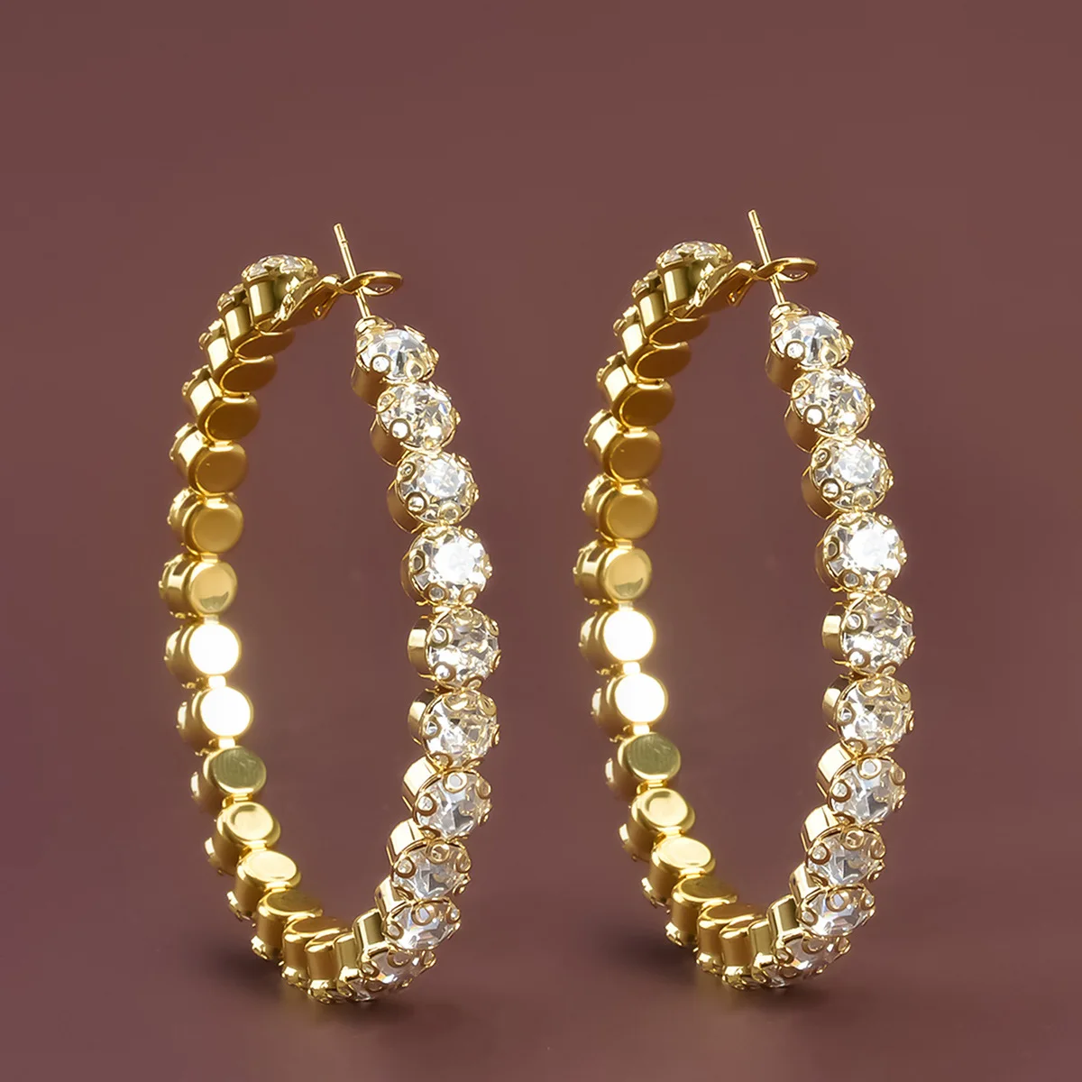 TREAZY Luxury Big Crystal Hoop Earrings For Women Gold Silver Color Big Circle Earrings Exaggerated Trend Wedding Paty Jewelry