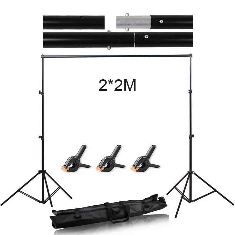 

Photography Background Backdrop Stand 2*2M Photo Video Studio Canvas Frame System Kit For Photo Video Studio Bag Clamps