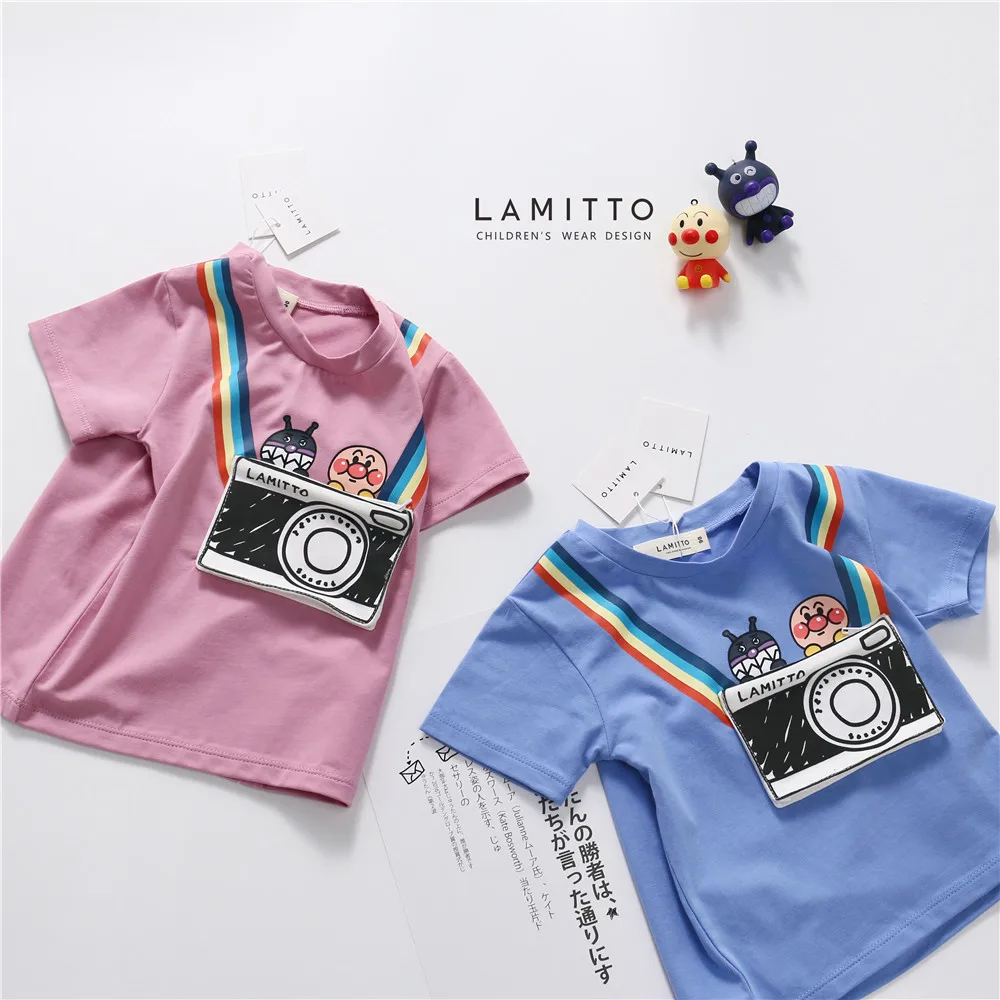 Tonytaobaby Summer Wear New Boys and Girls Children's Wear Stereo Camera Zipper Pocket Cotton T-shirt Short Sleeves