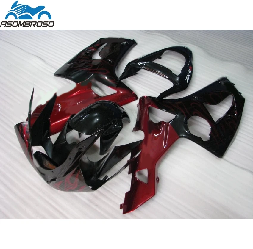 

Injection Molding Motorcycle Bodyparts for Kawasaki Ninja ZX6R fairing kit 2003 2004 red falmes black set zx6r 03 04 BN01