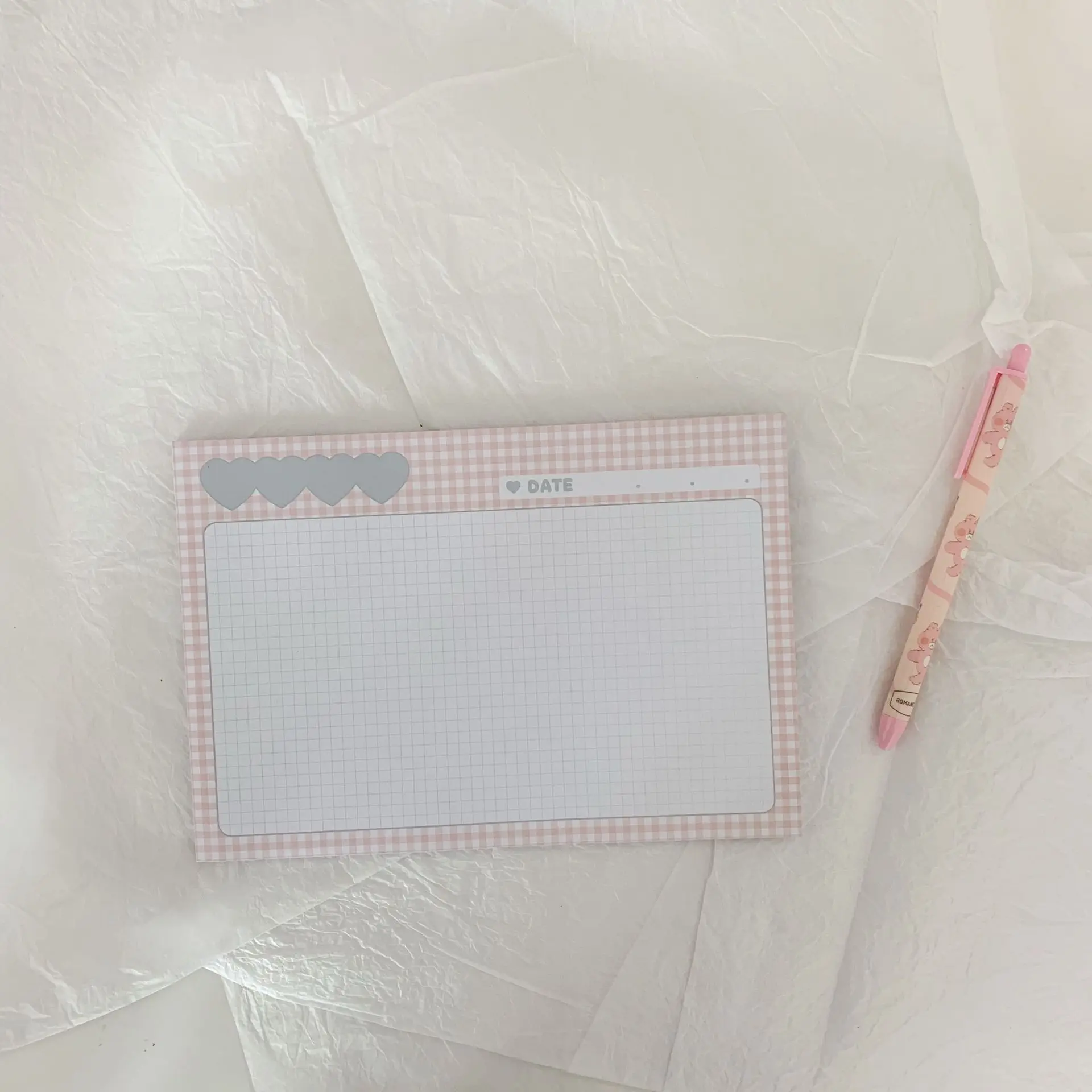 Korean Ins Pink Grid Cute Bear Memo Pad 30 Sheets A5 Crosswise Student Learning Note Paper Leave A Message Kawaii Stationery