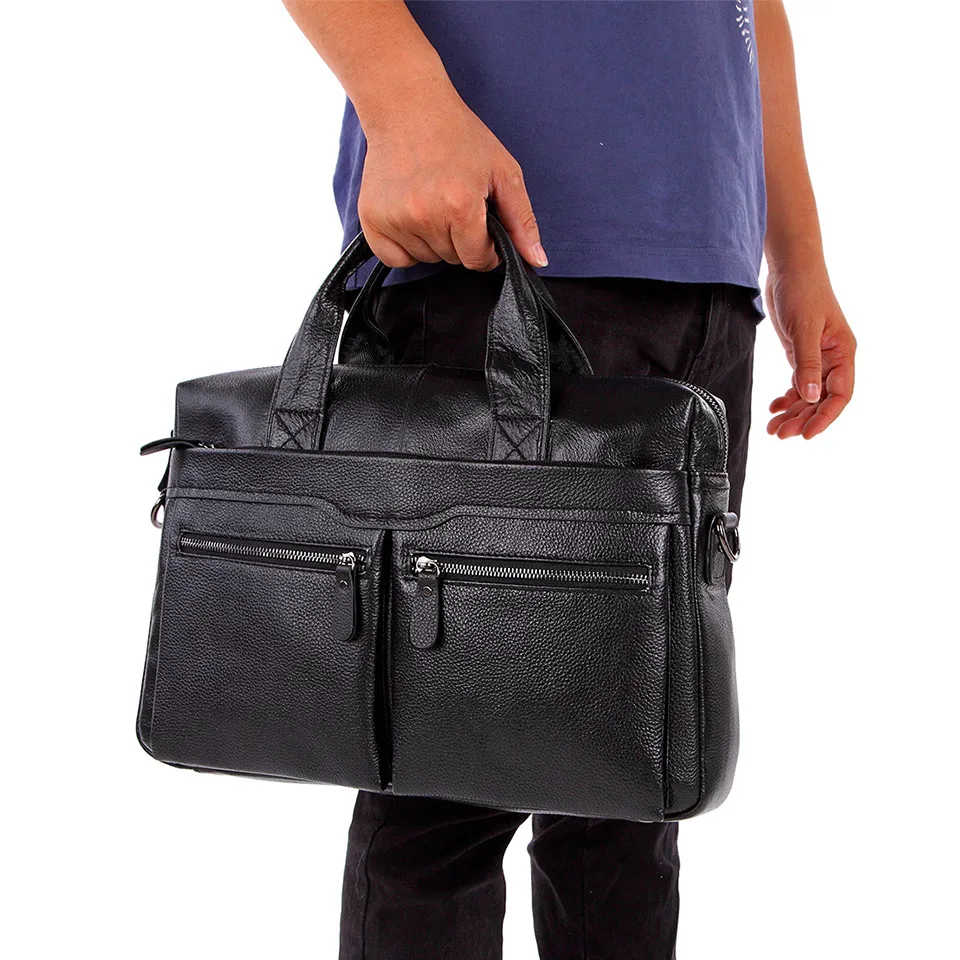 Imagem -03 - Masculino Couro Genuíno Bolsas de Couro Grande 14 Portátil Bolsa do Mensageiro Bolsas de Viagem dos Homens de Negócios Bolsas de Ombro Maleta Preto