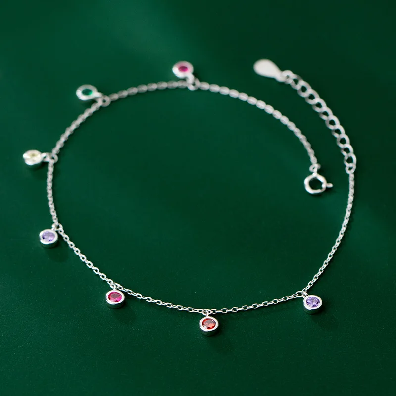 

Tennis Anklet 925 Sterling Silver Colored Zircon Woman Anklets O Chain 19 CM Bracelets On Leg Jewelry Foot Socks Accessories