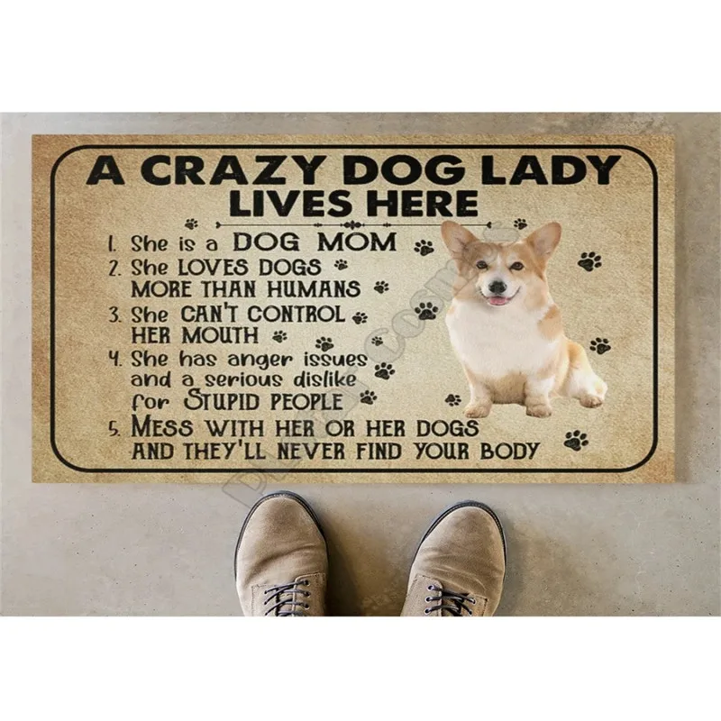 

Erugear Corgi A Crazy Dog Lady Lives Here Doormat Custom Doormat 3D All Over Printed Doormat