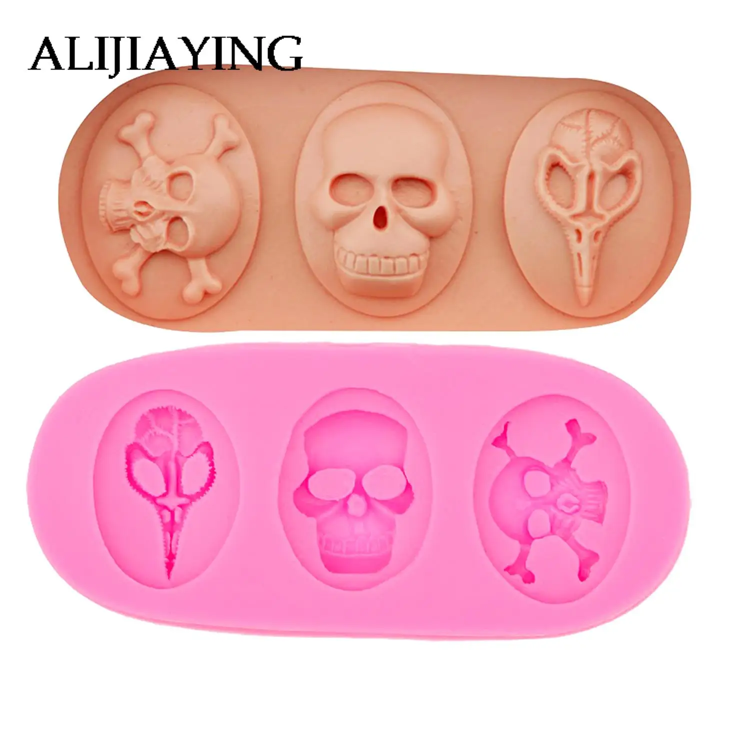 M0520 Skull Head Silicone Mold Polymer Clay Sugarcraft Cabochon Molds, Halloween cake decorating tools