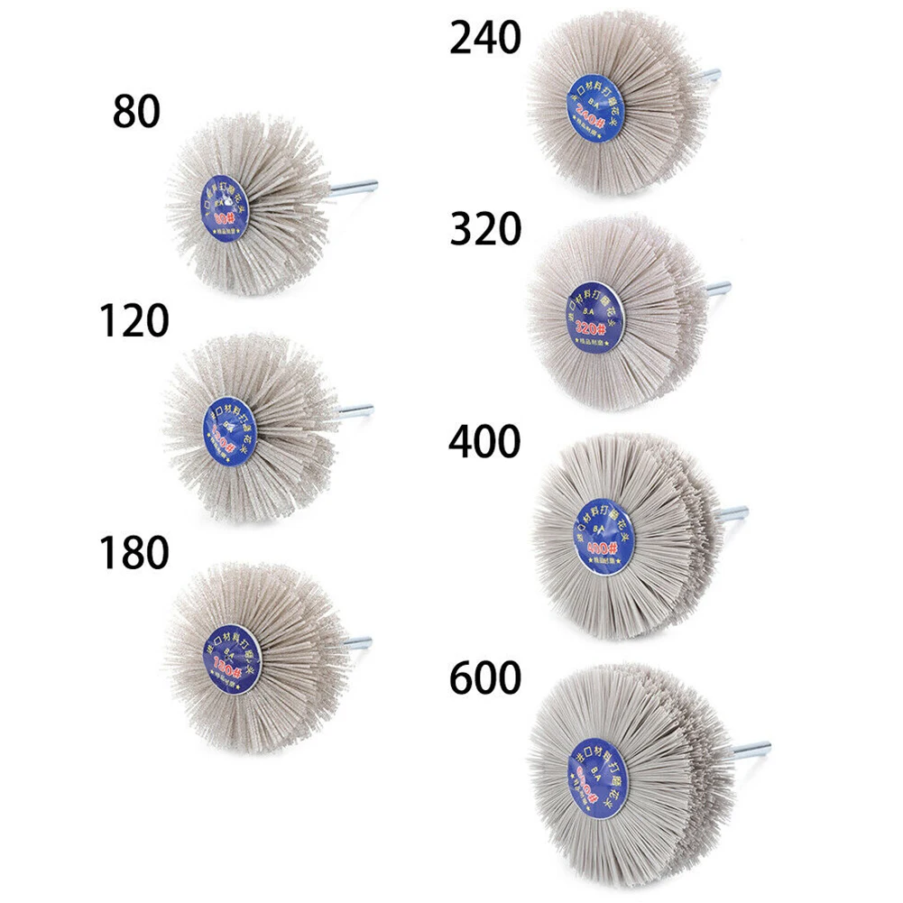 Cepillo de alambre de rueda de nailon para pulir muebles, herramienta abrasiva de grano 80, 120, 180, 240, 320, 400, 600, 3"