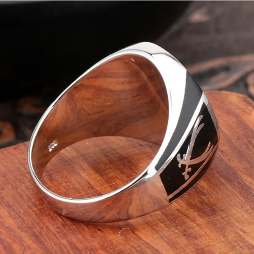 BOCAI New 100% Solid Real S925 Pure Silver Men Ring Black High Quality Crystal Glue Fashion  Couple Gift