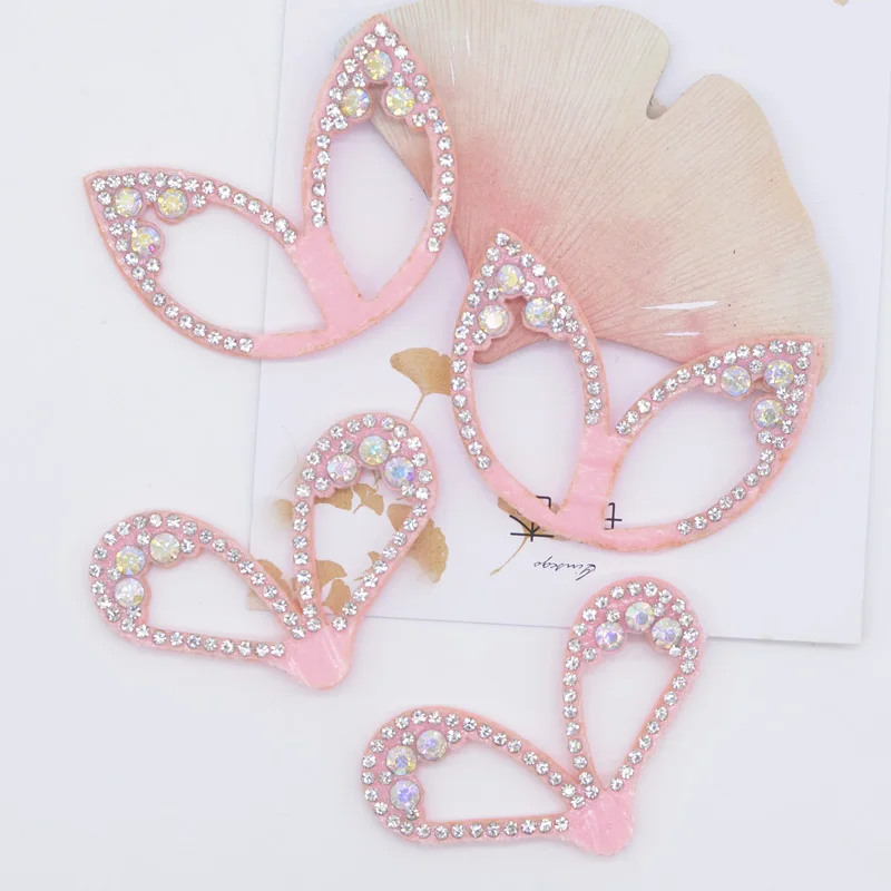 20 Pz Rosa Non tessuto Imbottito Strass Orecchie di Animali Applique per Vestiti Cappello Scarpe Copricapi Fermagli per Capelli Arco Decor Accessori