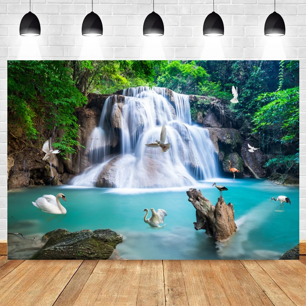 Yeele Photocall Nature Photography Backdrop Waterfall Mountain River Wood Way View Scene Photographic Background Photo Studio