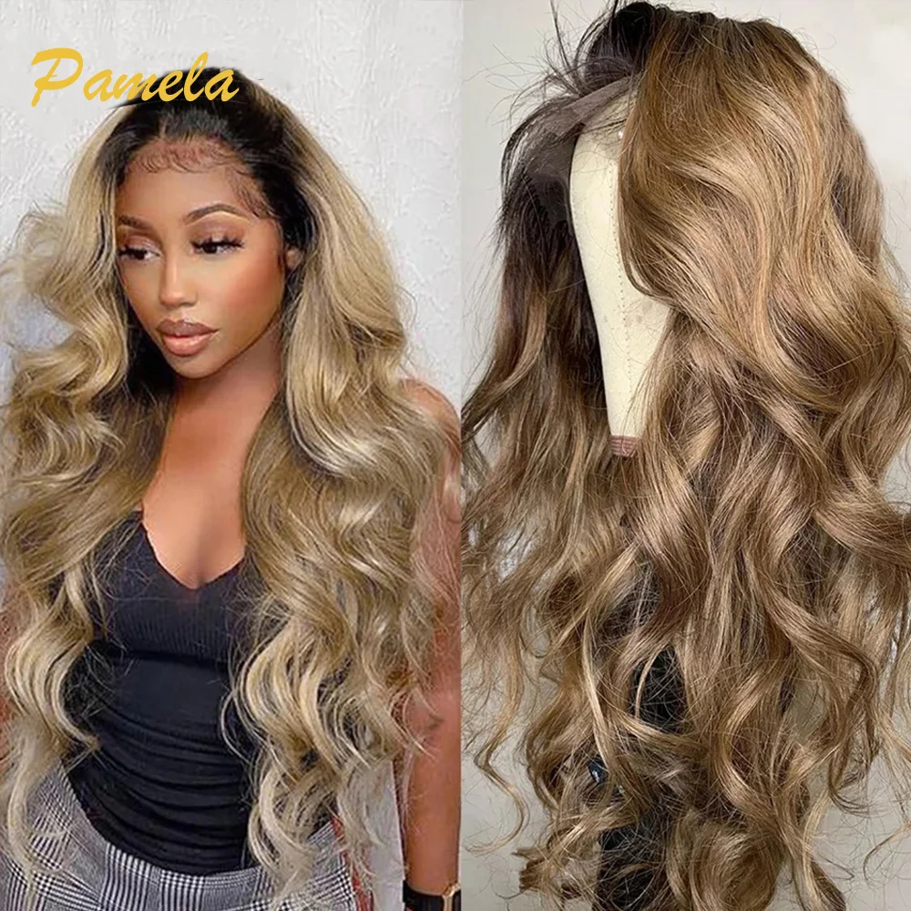 

13x4 Honey Blonde Body Wave HD Transparent Lace Front Wigs For Women Brazilian Ombre 1B/27 Colored Lace Front Human Hair Wig