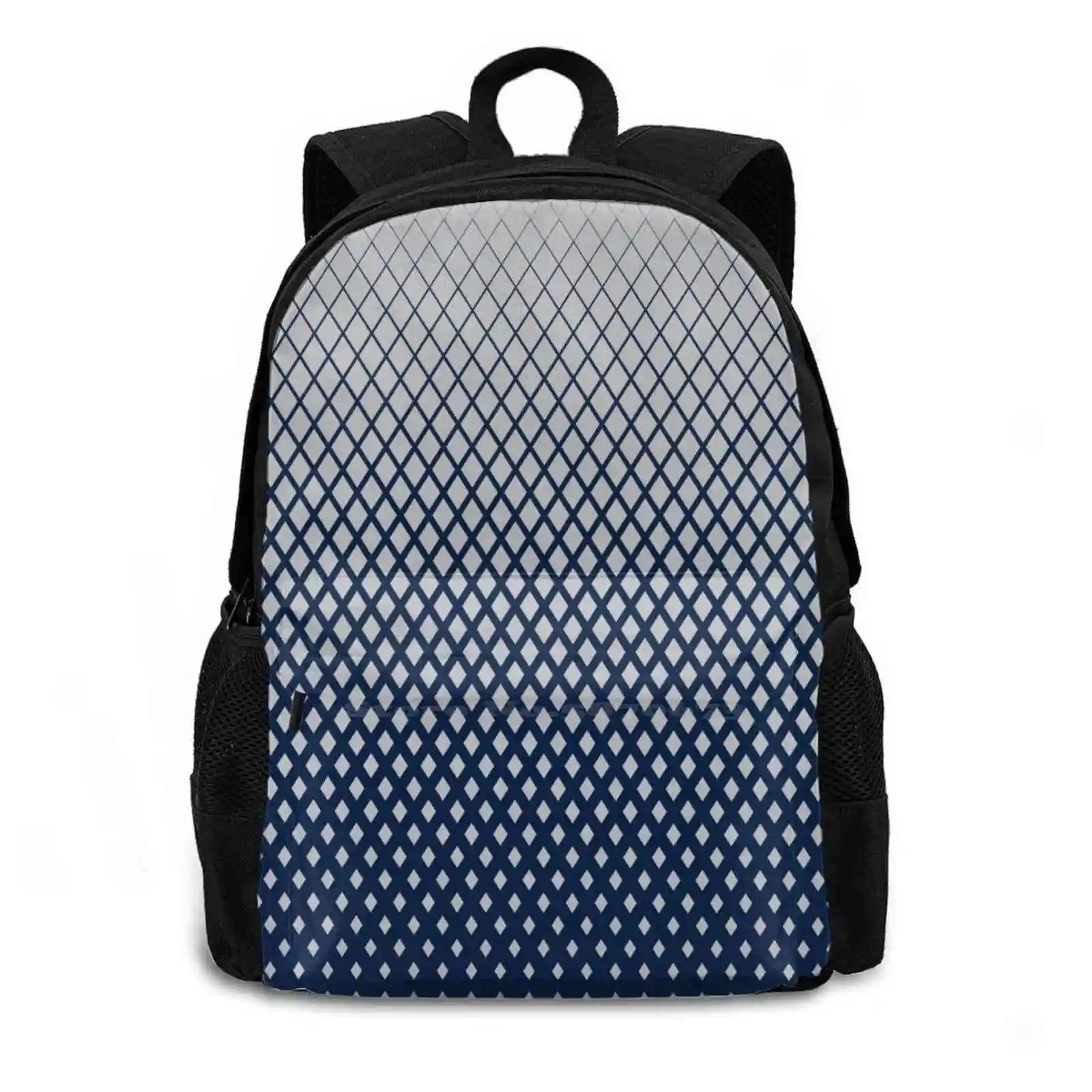 Diamonds / Gradient / Silver On Navy Blue Hot Sale Schoolbag Backpack Fashion Bags Clean Luxury Geometric Pattern Diamonds